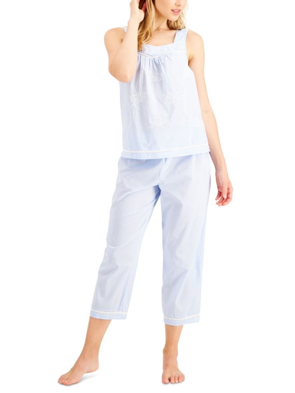Charter Club Womens Cotton Embroidered Capri Pajama Set
